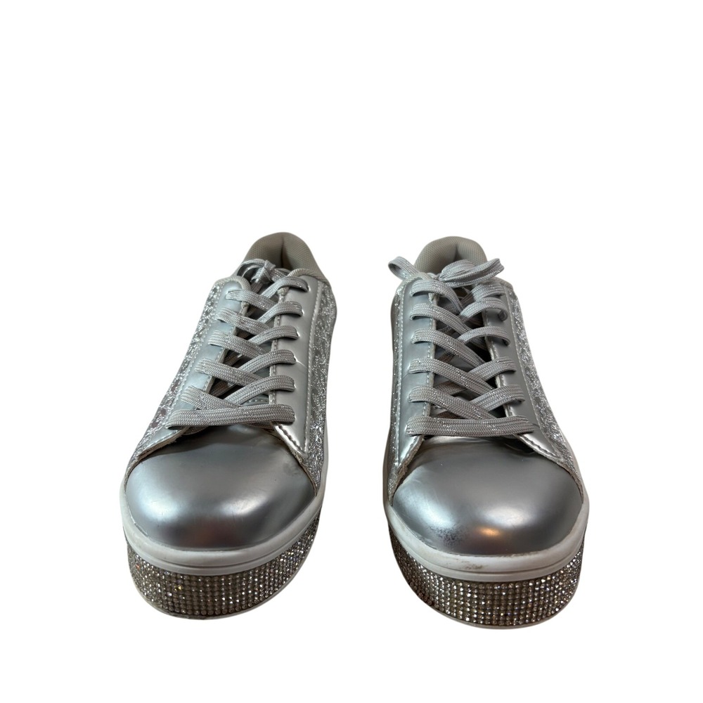 Uubaris Silver Glitter Leopard Rhinestone Platform Sneakers Womens 7.5 KK-93‎